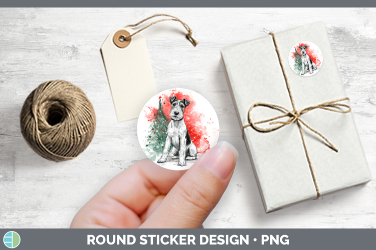 Dogs 01 Splash Christmas Fox Terrier Stickers | Round Labels
