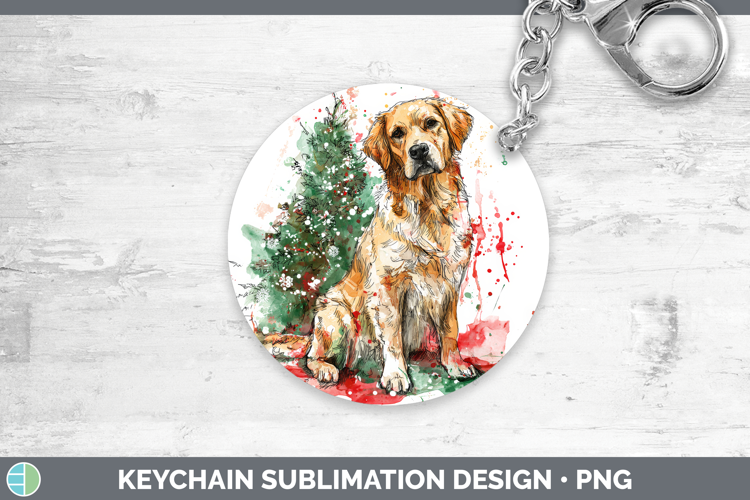 Golden Retriever Keychain Dogs 01 Splash Christmas Sublimati