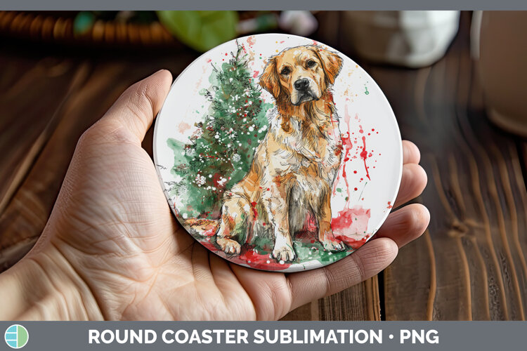 GorgeousDogs 01 Splash Christmas Round Coaster design.