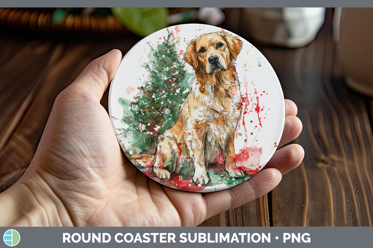 Golden Retriever Round Coaster Dogs 01 Splash Christmas Subl