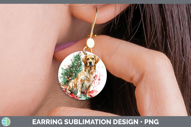 Golden Retriever Round Earrings Dogs 01 Splash Christmas Sub