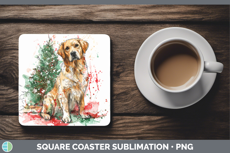 Golden Retriever Square Coaster Dogs 01 Splash Christmas Sub