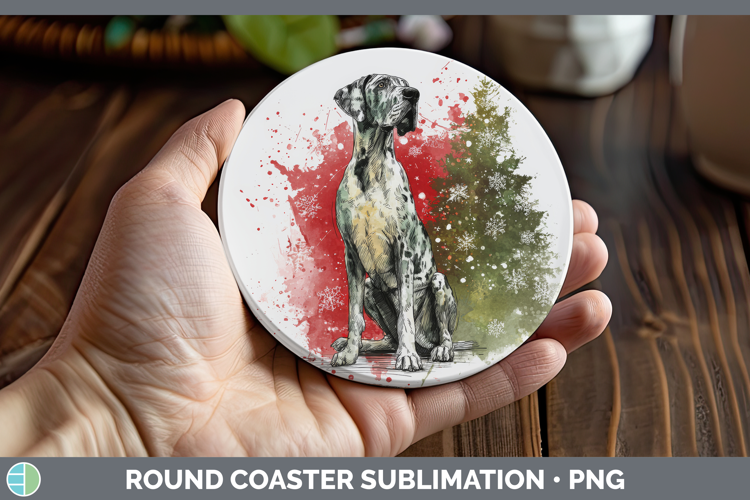 Great Dane Round Coaster Dogs 01 Splash Christmas Sublimatio