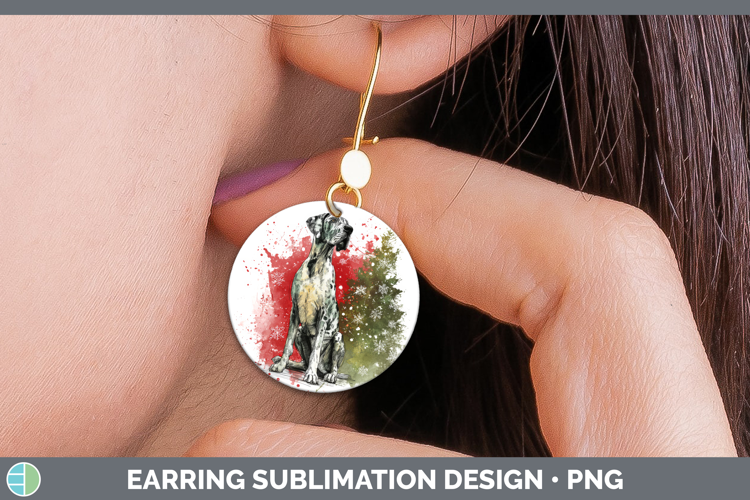 Great Dane Round Earrings Dogs 01 Splash Christmas Sublimati