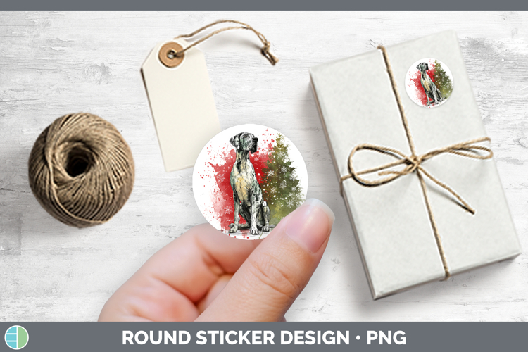 Dogs 01 Splash Christmas Great Dane Stickers | Round Labels