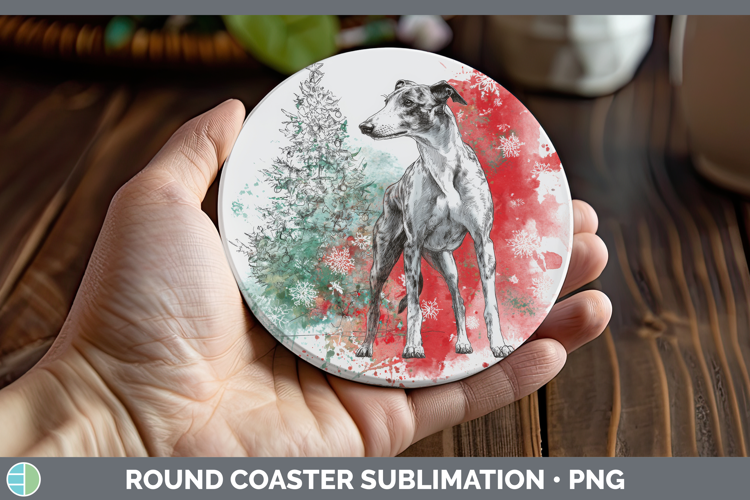 Greyhound Round Coaster Dogs 01 Splash Christmas Sublimation