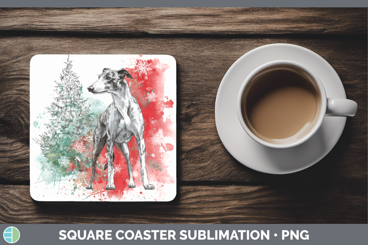 Greyhound Square Coaster Dogs 01 Splash Christmas Sublimatio