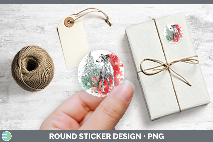 Dogs 01 Splash Christmas Greyhound Stickers | Round Labels D