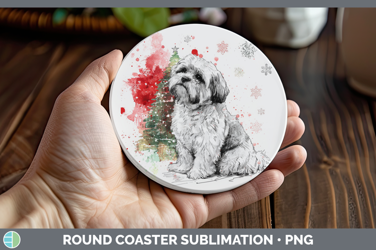 Lhasa Apso Round Coaster Dogs 01 Splash Christmas Sublimatio