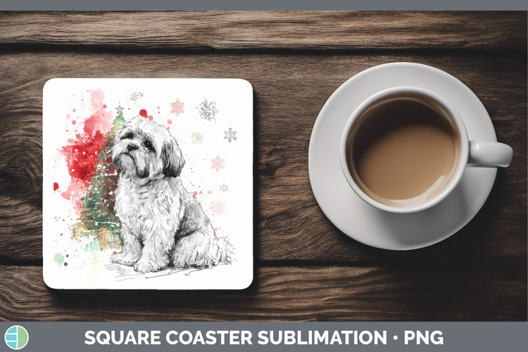 Lhasa Apso Square Coaster Dogs 01 Splash Christmas Sublimati