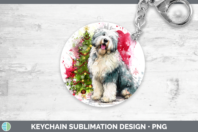 Old English Sheepdog Keychain Dogs 01 Splash Christmas Subli