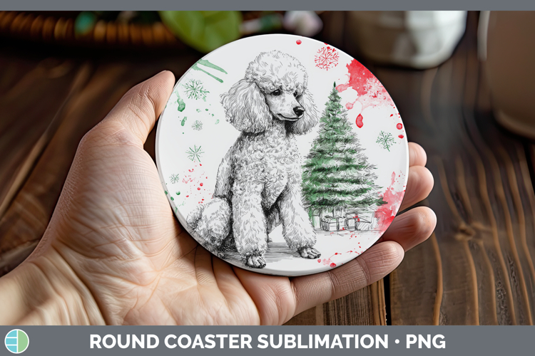 Poodle Round Coaster Dogs 01 Splash Christmas Sublimation Co