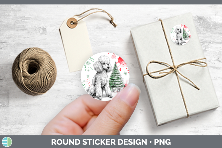 Dogs 01 Splash Christmas Poodle Stickers | Round Labels Desi
