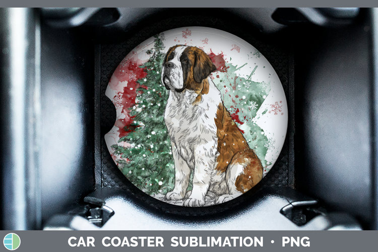 Saint Bernard Car Coaster Dogs 01 Splash Christmas Sublimati