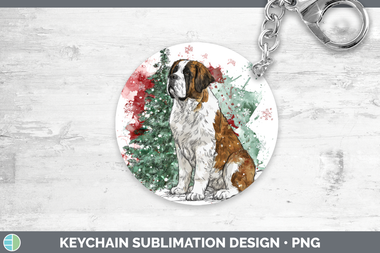 Saint Bernard Keychain Dogs 01 Splash Christmas Sublimation