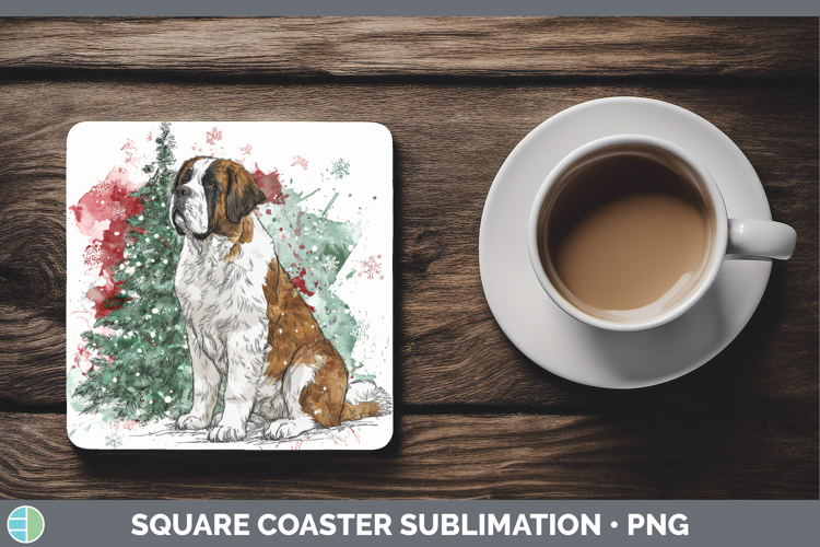 Saint Bernard Square Coaster Dogs 01 Splash Christmas Sublim