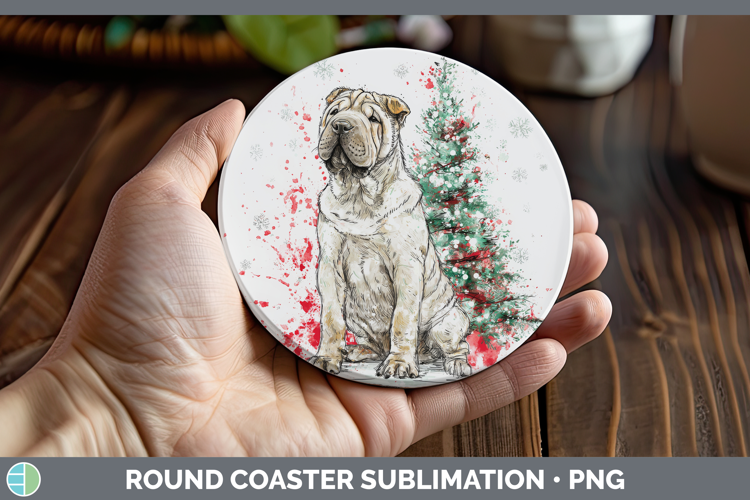 Shar Pei Round Coaster Dogs 01 Splash Christmas Sublimation