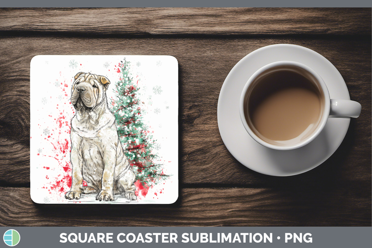 Shar Pei Square Coaster Dogs 01 Splash Christmas Sublimation