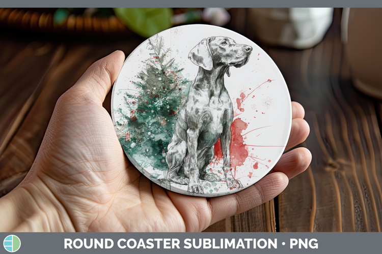 Weimaraner Round Coaster Dogs 01 Splash Christmas Sublimatio