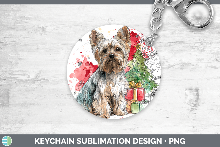 Yorkshire Terrier Keychain Dogs 01 Splash Christmas Sublimat