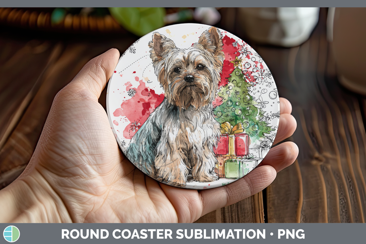 Yorkshire Terrier Round Coaster Dogs 01 Splash Christmas Sub