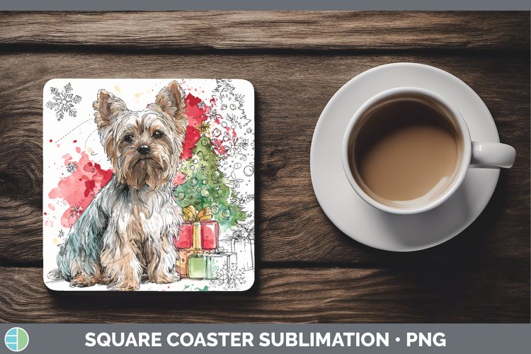 Yorkshire Terrier Square Coaster Dogs 01 Splash Christmas Su