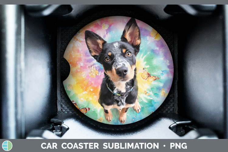 Australian Kelpie Dogs 01 Tie Dye Car Coaster Sublimation De