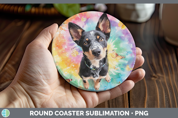 Australian Kelpie Dogs 01 Tie Dye Round Coaster Sublimation