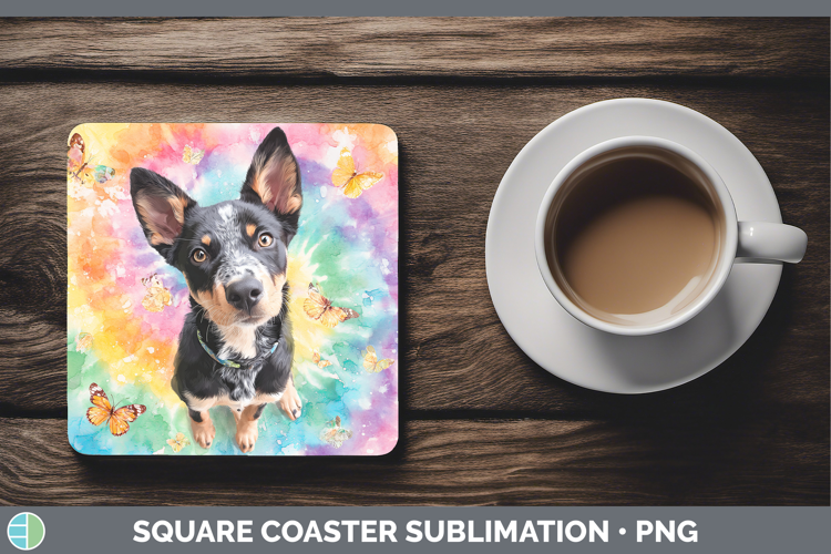 Australian Kelpie Dogs 01 Tie Dye Square Coaster Sublimation