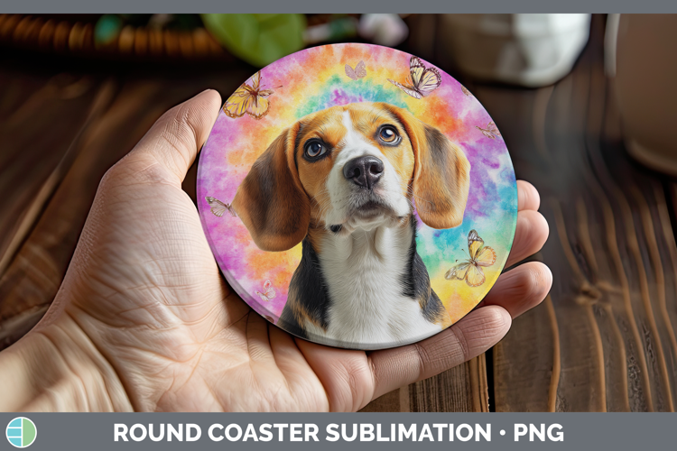 Beagle Dogs 01 Tie Dye Round Coaster Sublimation Design