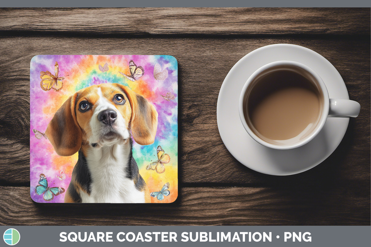 Beagle Dogs 01 Tie Dye Square Coaster Sublimation Design