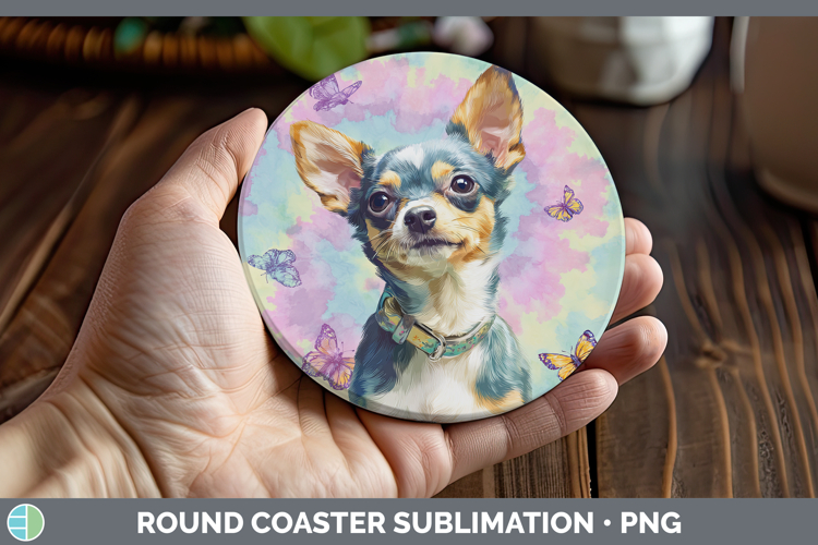 Chihuahua Dogs 01 Tie Dye Round Coaster Sublimation Design