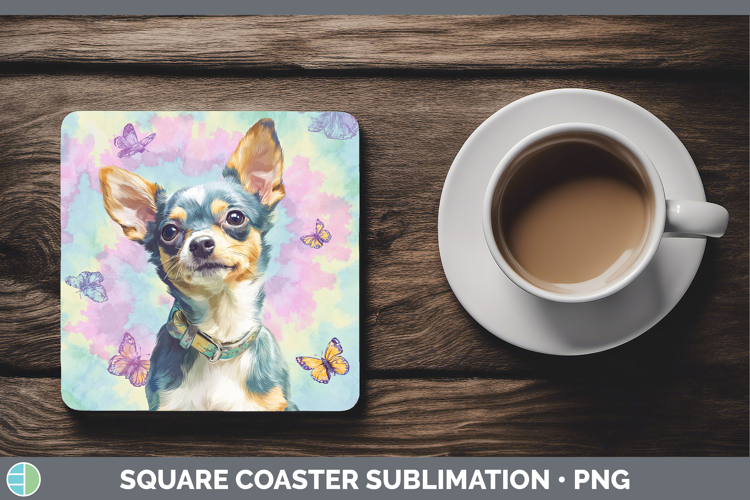 Chihuahua Dogs 01 Tie Dye Square Coaster Sublimation Design