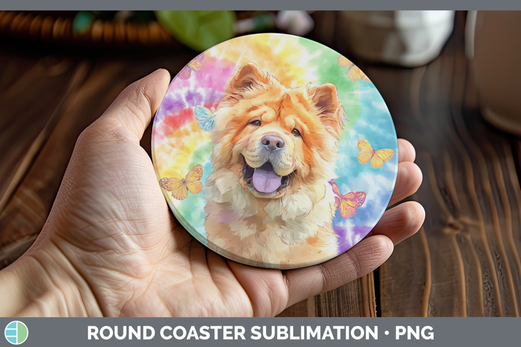 Chow Chow Dogs 01 Tie Dye Round Coaster Sublimation Design