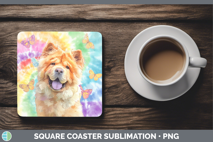 Chow Chow Dogs 01 Tie Dye Square Coaster Sublimation Design