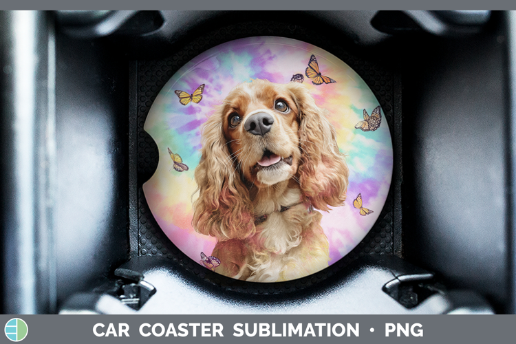 Cocker Spaniel Dogs 01 Tie Dye Car Coaster Sublimation Desig