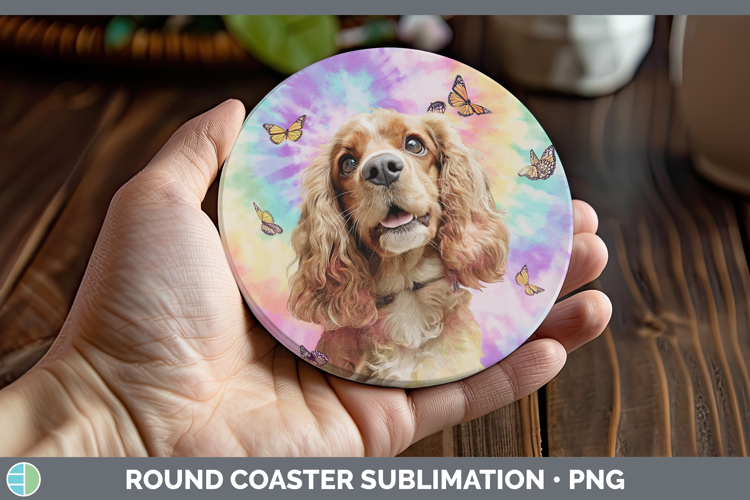 Cocker Spaniel Dogs 01 Tie Dye Round Coaster Sublimation Des