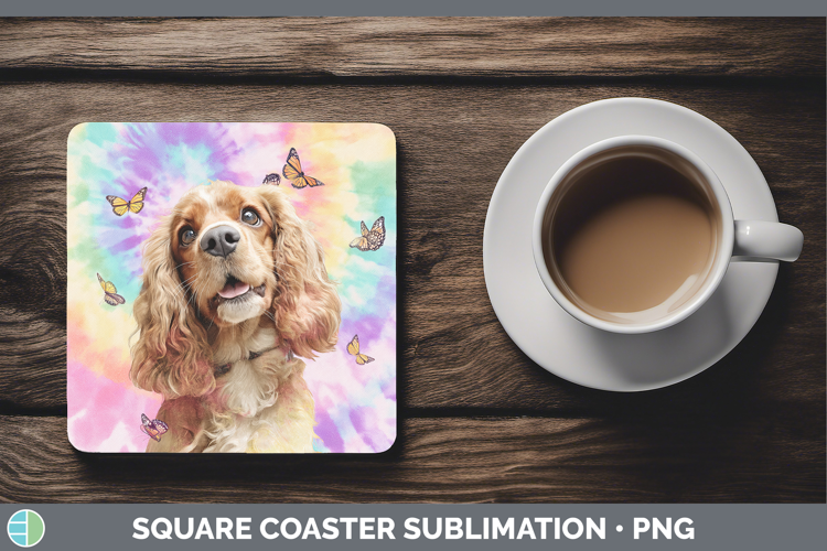 Cocker Spaniel Dogs 01 Tie Dye Square Coaster Sublimation De