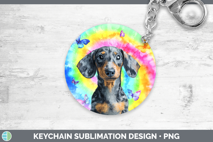 Dachshund Dogs 01 Tie Dye Keychain Sublimation Design