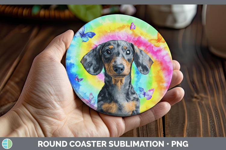 Dachshund Dogs 01 Tie Dye Round Coaster Sublimation Design
