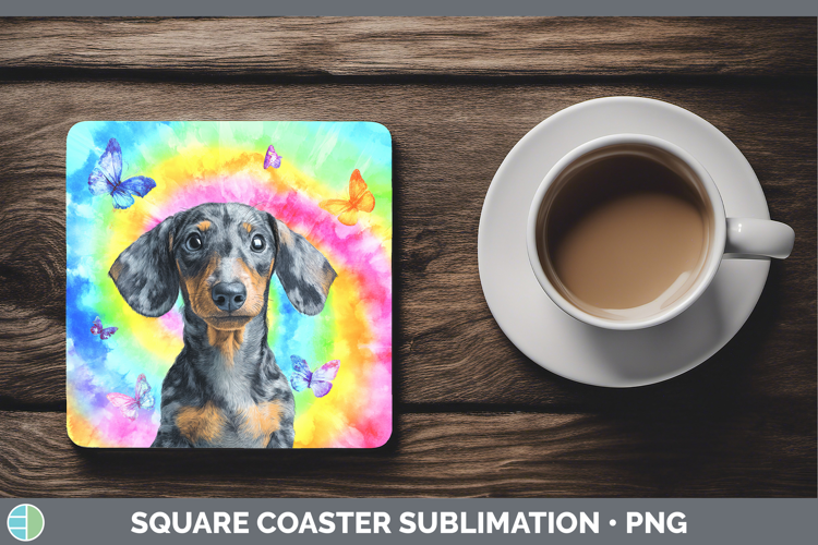 Dachshund Dogs 01 Tie Dye Square Coaster Sublimation Design