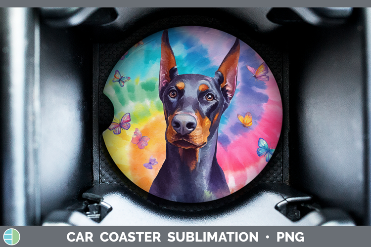 Doberman Pinscher Dogs 01 Tie Dye Car Coaster Sublimation De