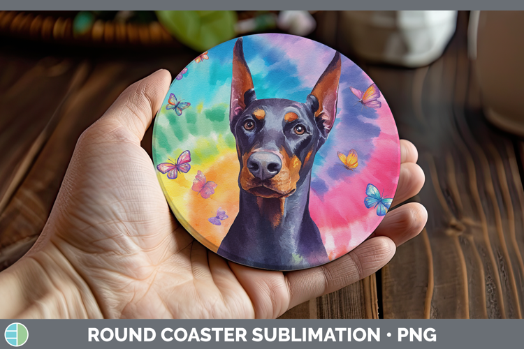 Doberman Pinscher Dogs 01 Tie Dye Round Coaster Sublimation