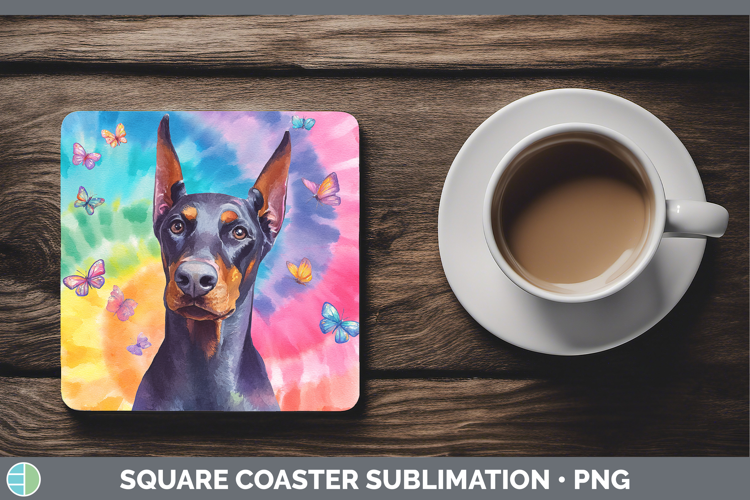 Doberman Pinscher Dogs 01 Tie Dye Square Coaster Sublimation