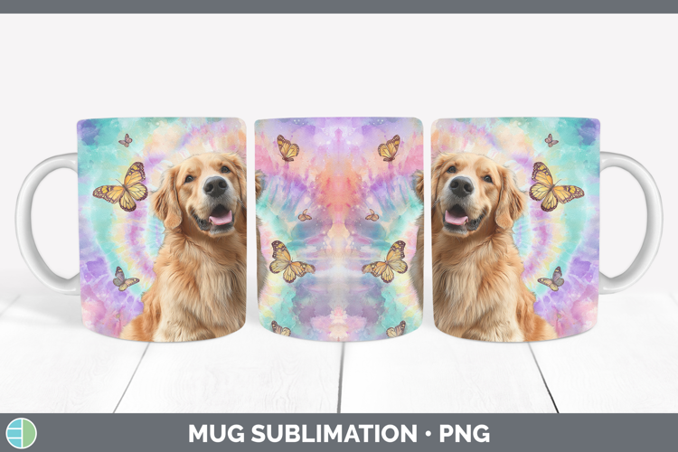 Golden Retriever Dogs 01 Tie Dye Mug Wrap Sublimation Design