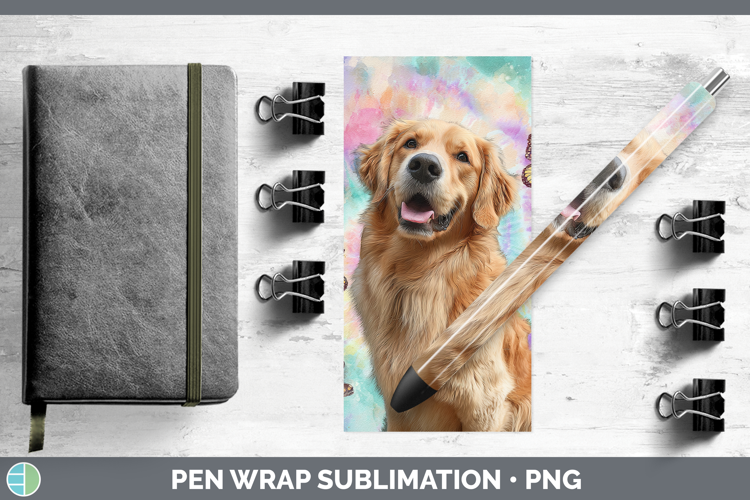 Golden Retriever Dogs 01 Tie Dye Pen Wrap Sublimation Design