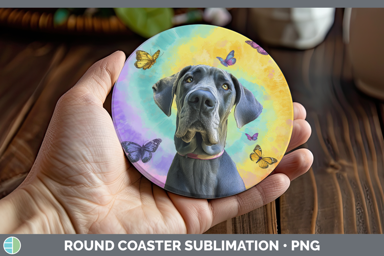 Great Dane Dogs 01 Tie Dye Round Coaster Sublimation Design