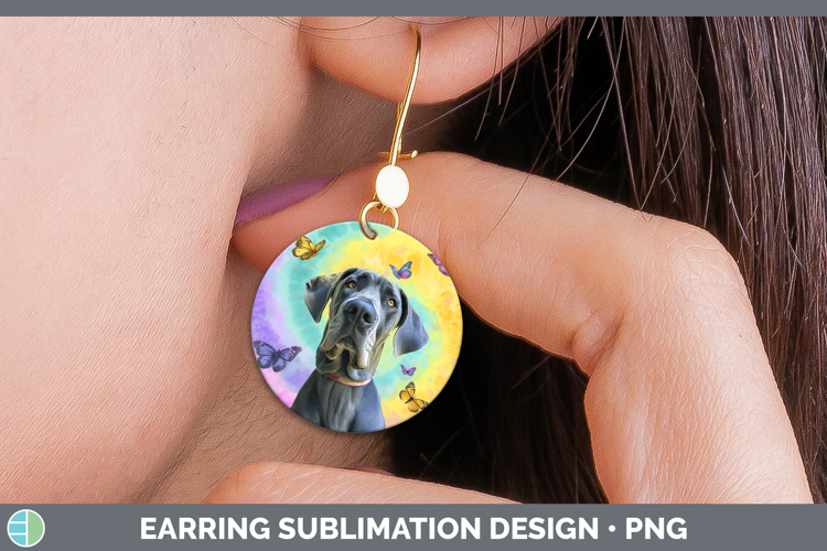 Great Dane Dogs 01 Tie Dye Round Earrings Sublimation Design