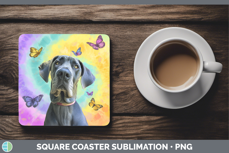 Great Dane Dogs 01 Tie Dye Square Coaster Sublimation Design