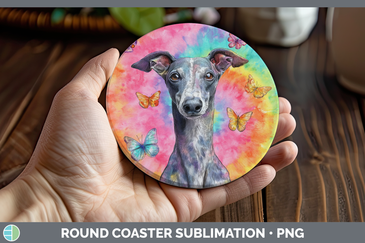 Greyhound Dogs 01 Tie Dye Round Coaster Sublimation Design